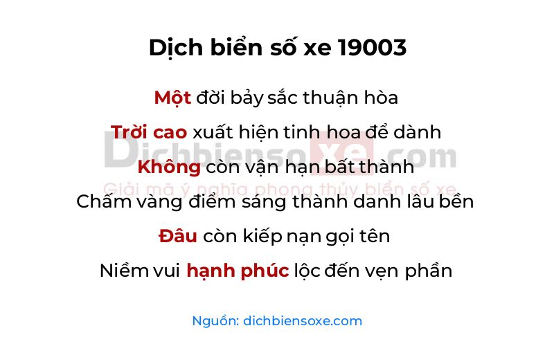 Dịch thơ biển số 19003