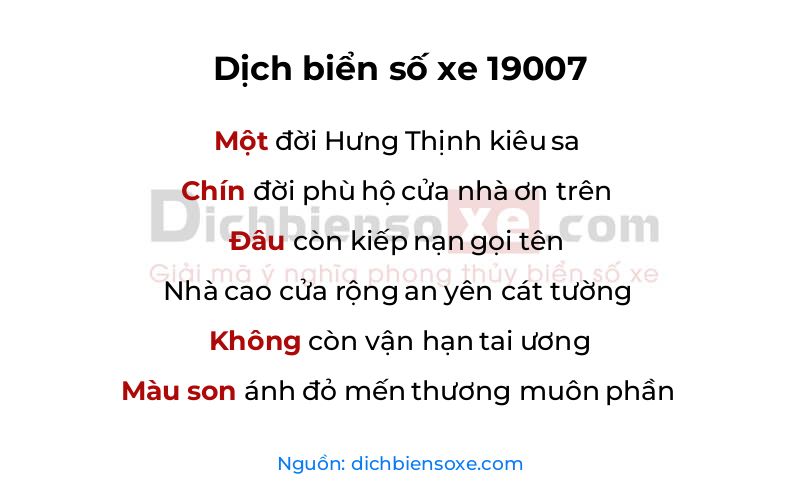 Dịch thơ biển số 19007