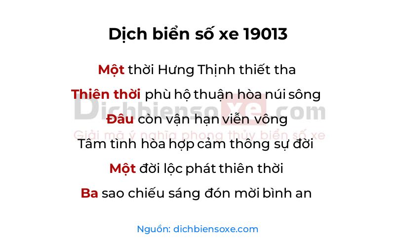 Dịch thơ biển số 19013