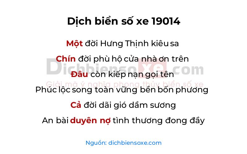 Dịch thơ biển số 19014