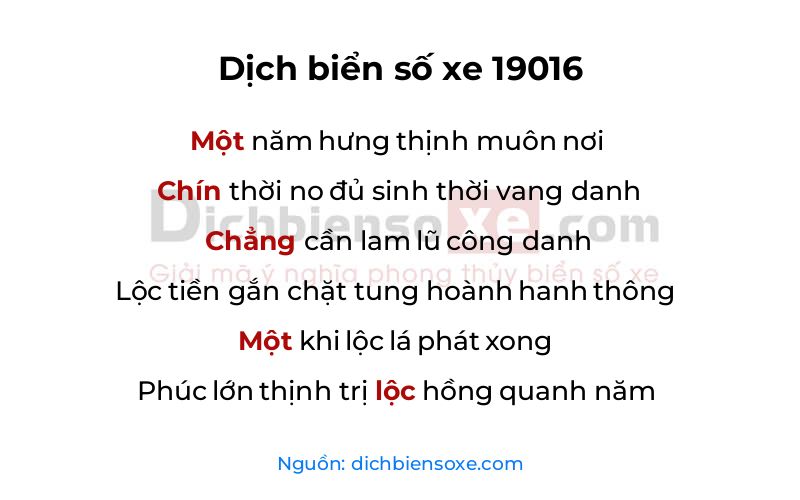 Dịch thơ biển số 19016
