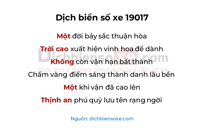 Dịch thơ biển số 19017