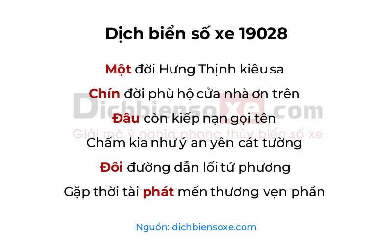 Dịch thơ biển số 19028