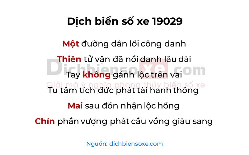 Dịch thơ biển số 19029