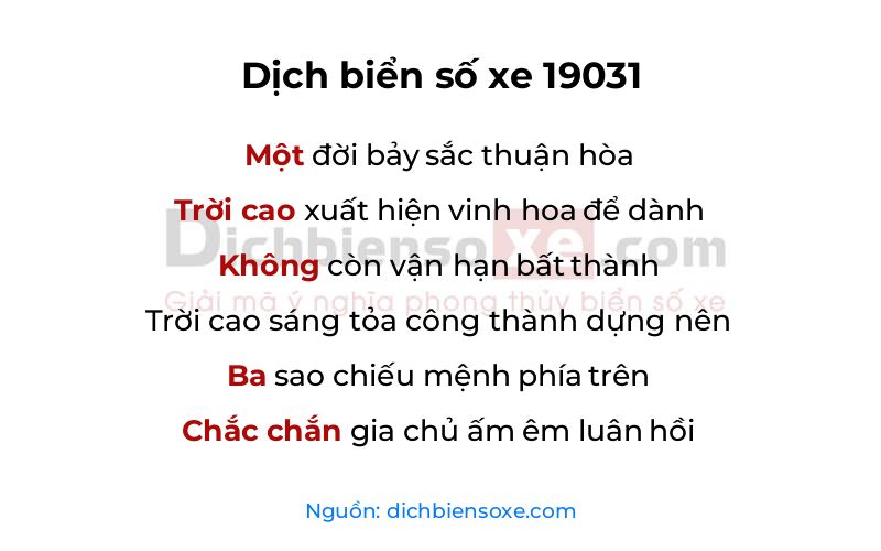 Dịch thơ biển số 19031