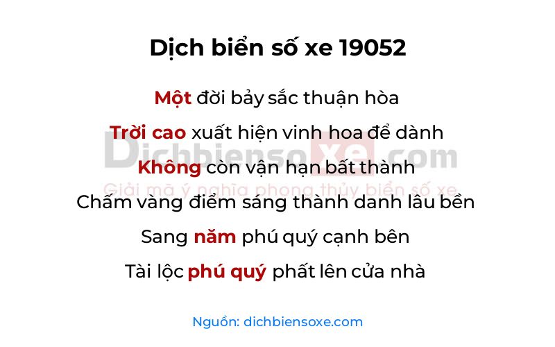 Dịch thơ biển số 19052