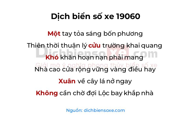 Dịch thơ biển số 19060