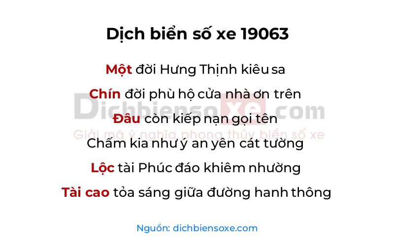 Dịch thơ biển số 19063