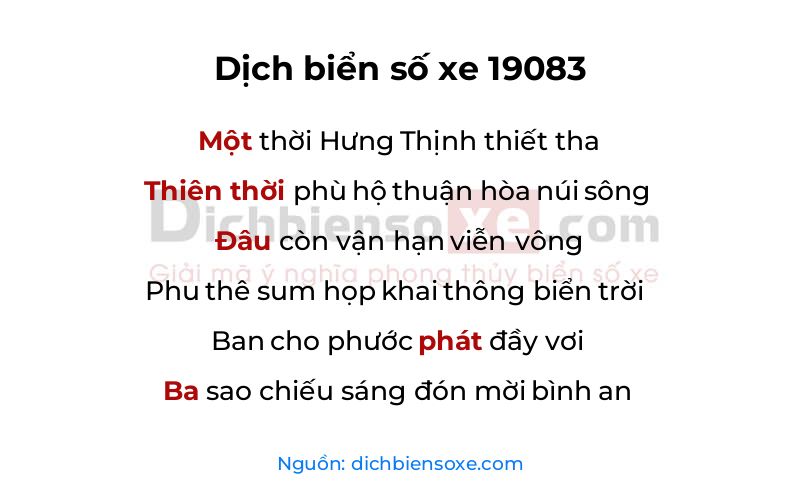 Dịch thơ biển số 19083