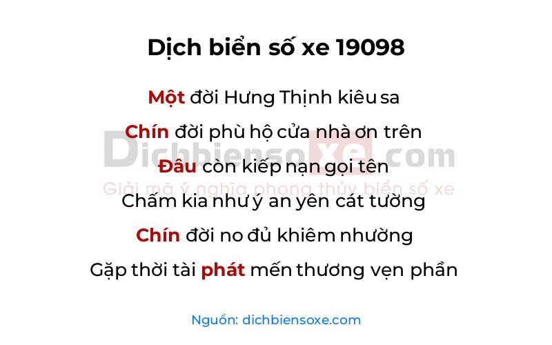 Dịch thơ biển số 19098
