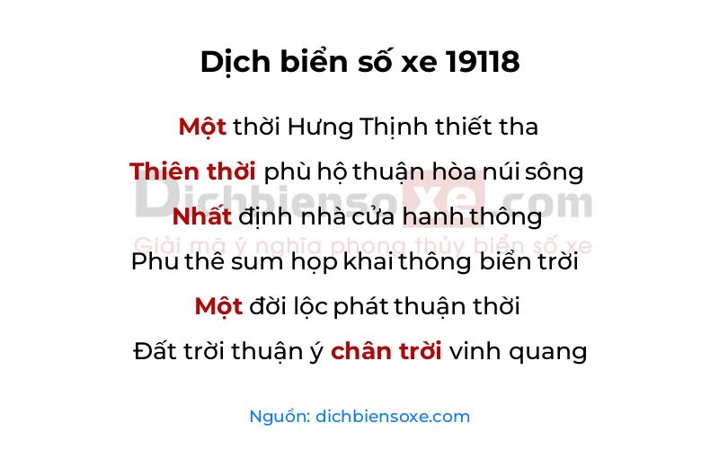 Dịch thơ biển số 19118