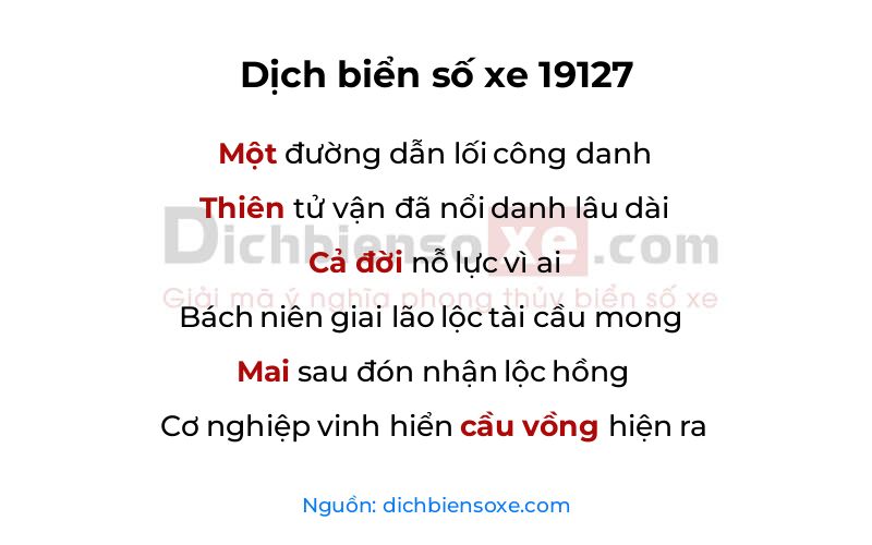 Dịch thơ biển số 19127