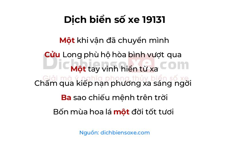 Dịch thơ biển số 19131
