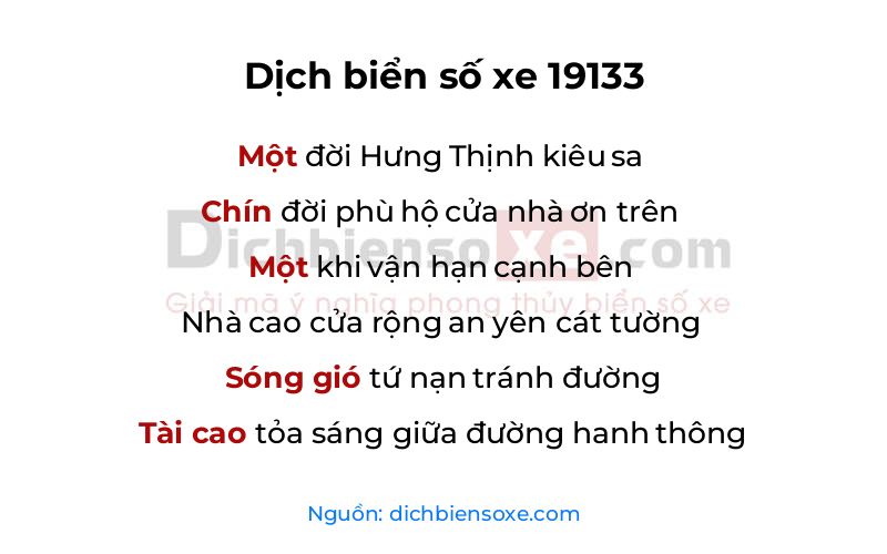 Dịch thơ biển số 19133