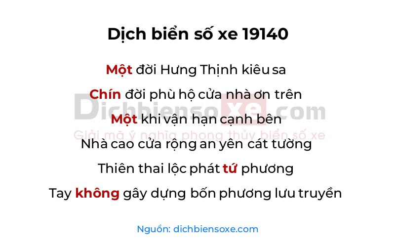 Dịch thơ biển số 19140