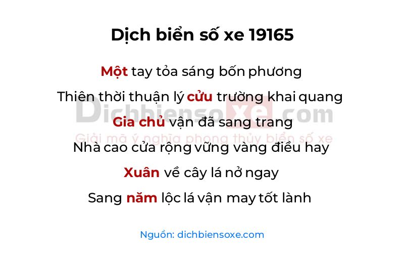 Dịch thơ biển số 19165