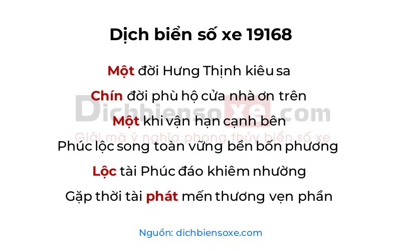 Dịch thơ biển số 19168