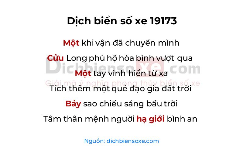 Dịch thơ biển số 19173
