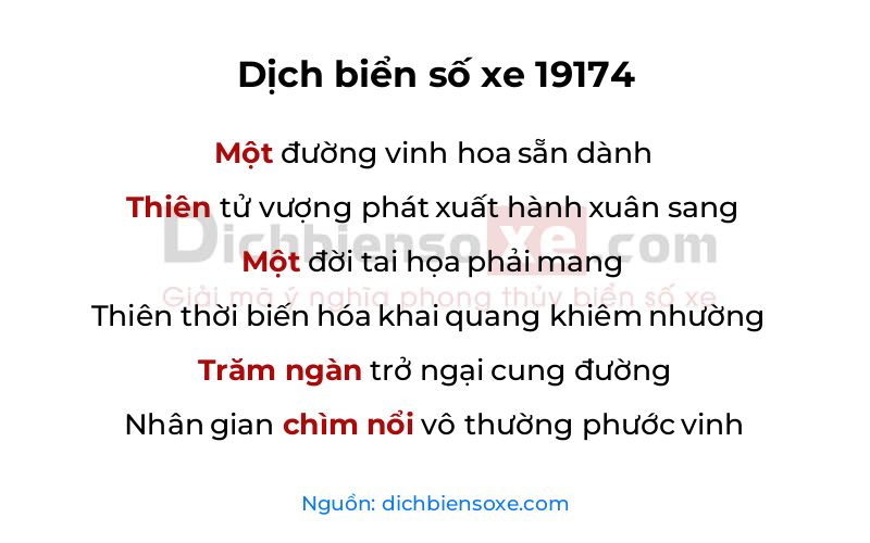 Dịch thơ biển số 19174