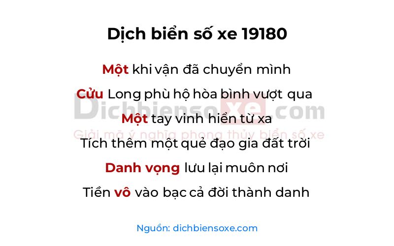 Dịch thơ biển số 19180