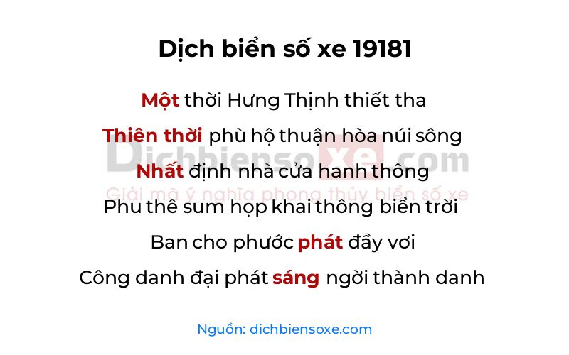 Dịch thơ biển số 19181