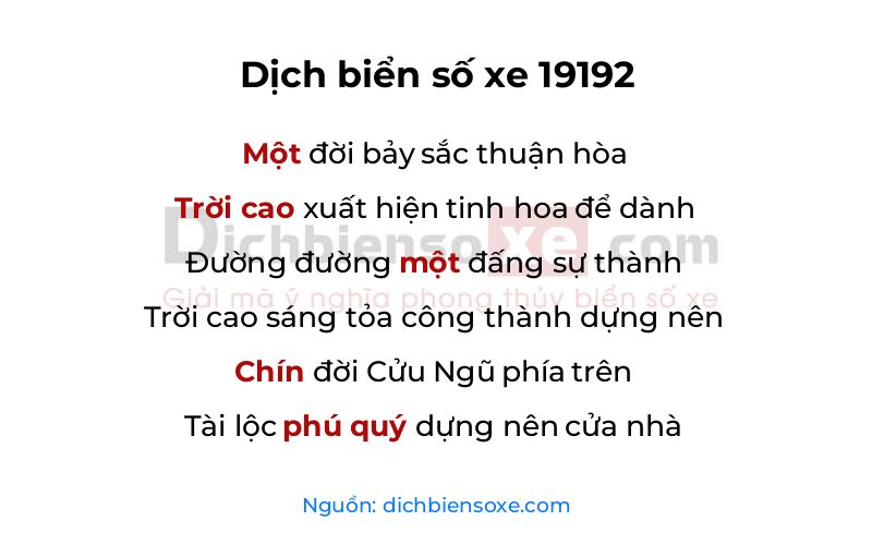 Dịch thơ biển số 19192