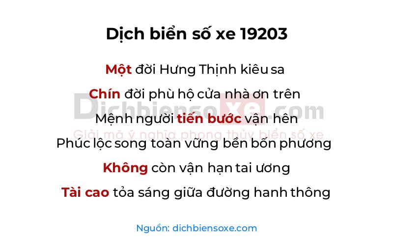 Dịch thơ biển số 19203