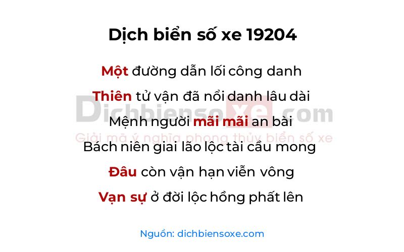 Dịch thơ biển số 19204