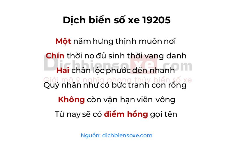 Dịch thơ biển số 19205