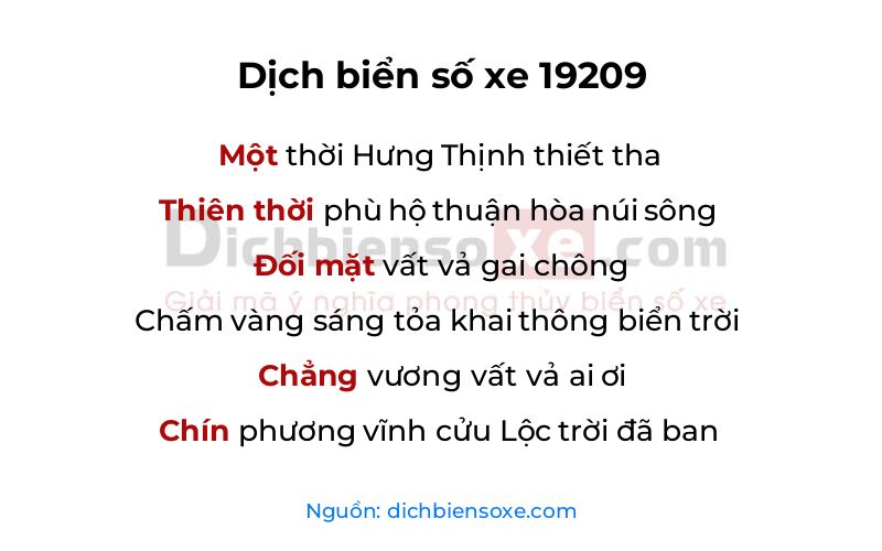 Dịch thơ biển số 19209