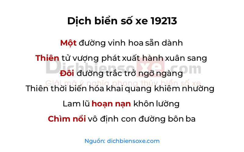 Dịch thơ biển số 19213