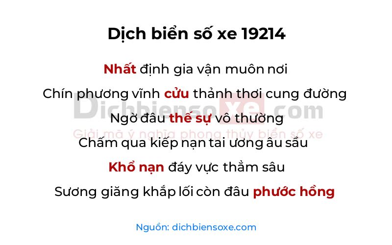 Dịch thơ biển số 19214
