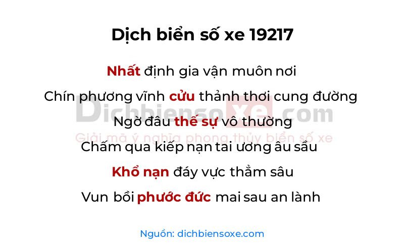 Dịch thơ biển số 19217