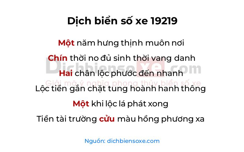 Dịch thơ biển số 19219