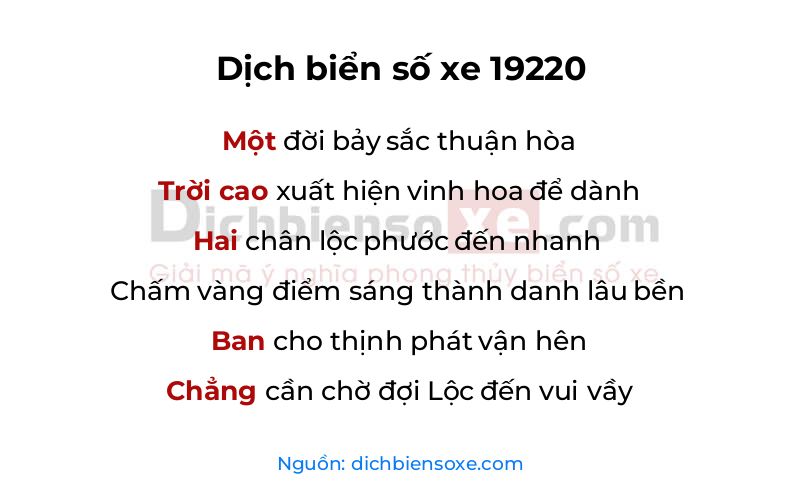 Dịch thơ biển số 19220