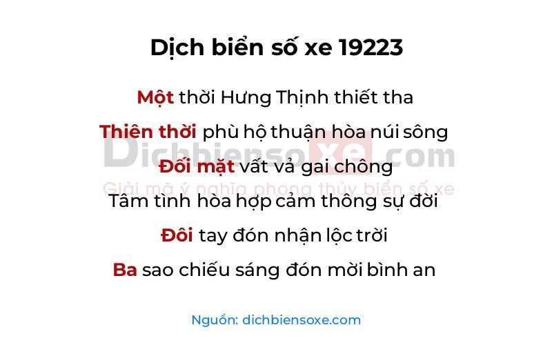 Dịch thơ biển số 19223