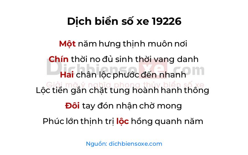 Dịch thơ biển số 19226