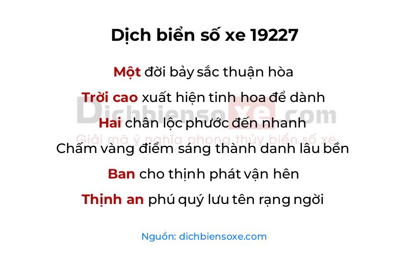 Dịch thơ biển số 19227