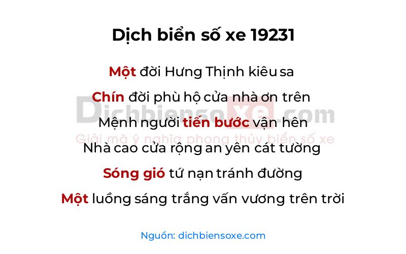 Dịch thơ biển số 19231