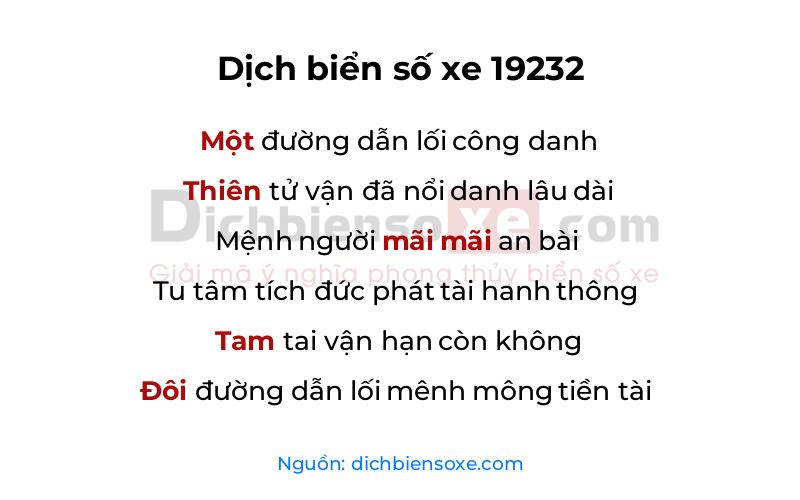 Dịch thơ biển số 19232