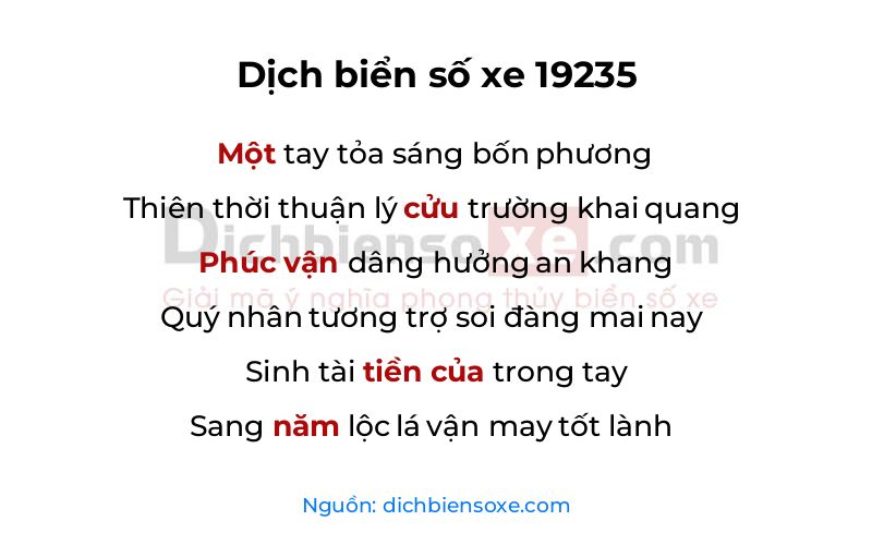 Dịch thơ biển số 19235