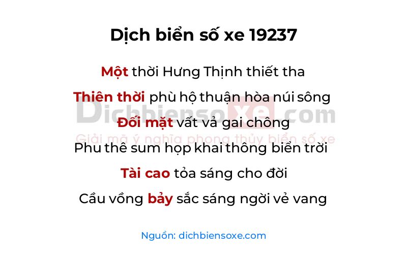 Dịch thơ biển số 19237
