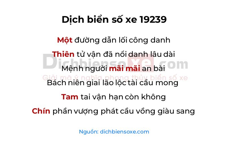 Dịch thơ biển số 19239