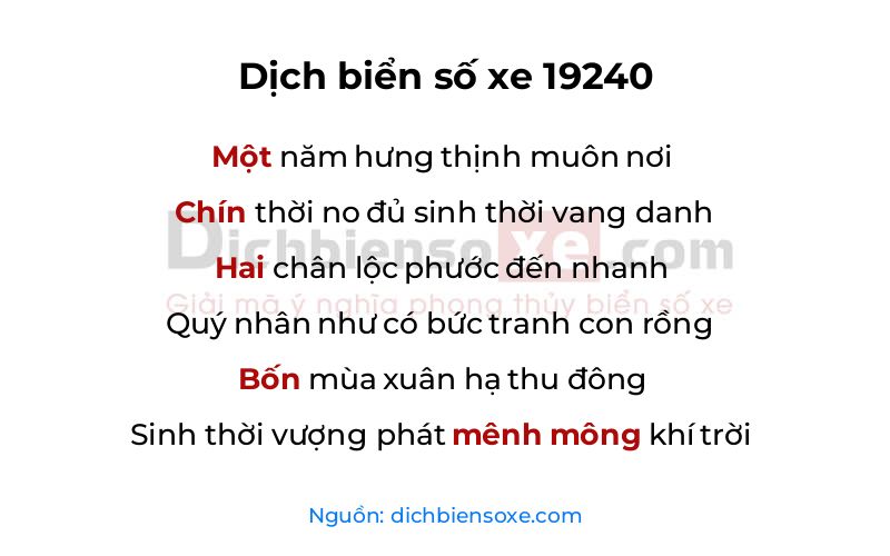 Dịch thơ biển số 19240