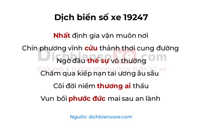 Dịch thơ biển số 19247
