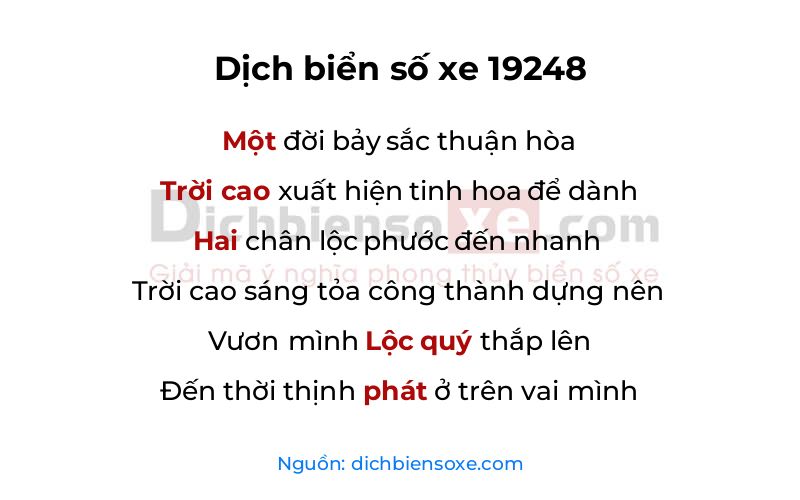 Dịch thơ biển số 19248