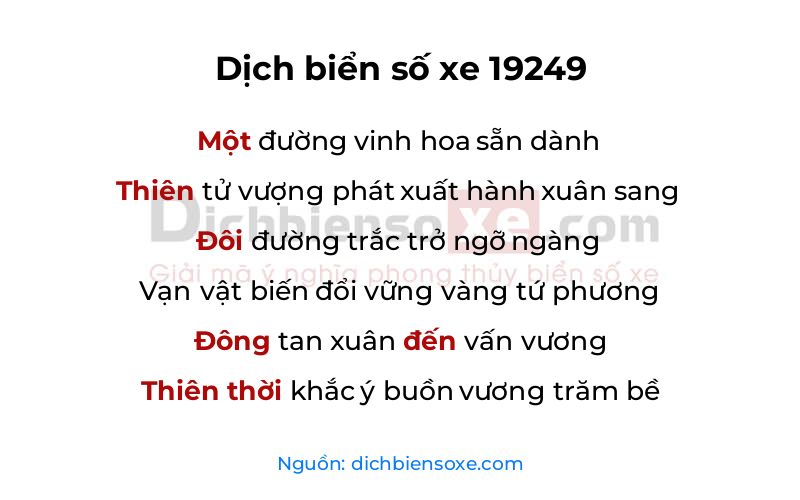 Dịch thơ biển số 19249