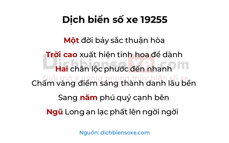 Dịch thơ biển số 19255