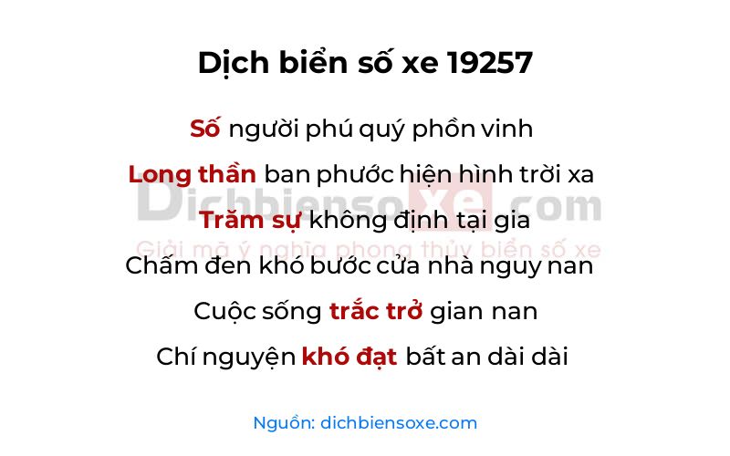 Dịch thơ biển số 19257