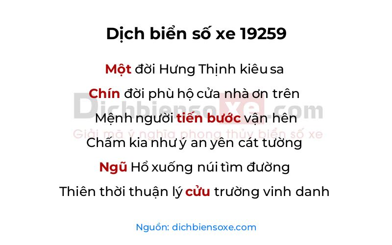 Dịch thơ biển số 19259
